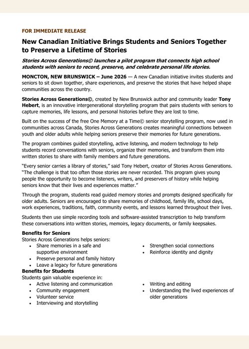 Stories Across Generations media release